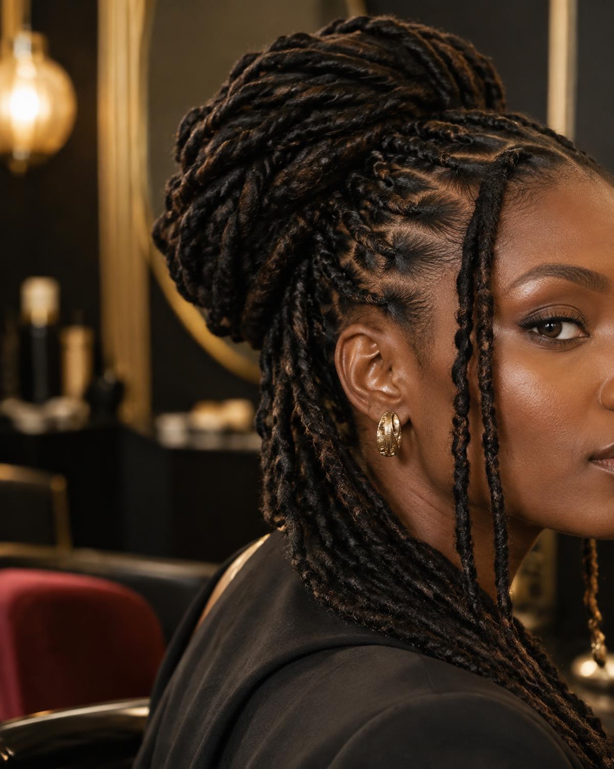 Editorial example of a styled dreadlock look